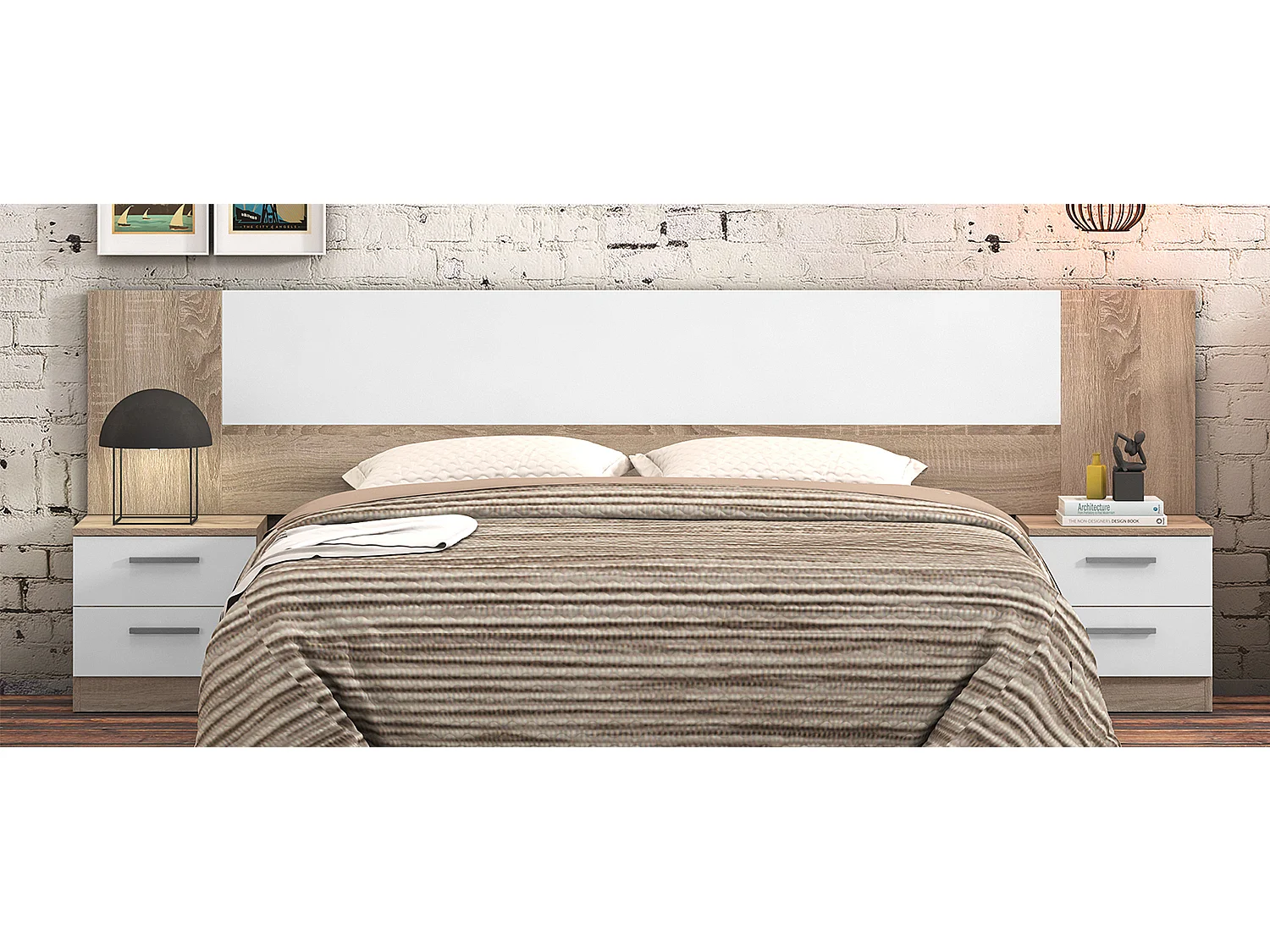 Table de chevet, table de nuit coloris chêne cambrian, blanc - Longueur 40 x profondeur 35 x hauteur 40 cm