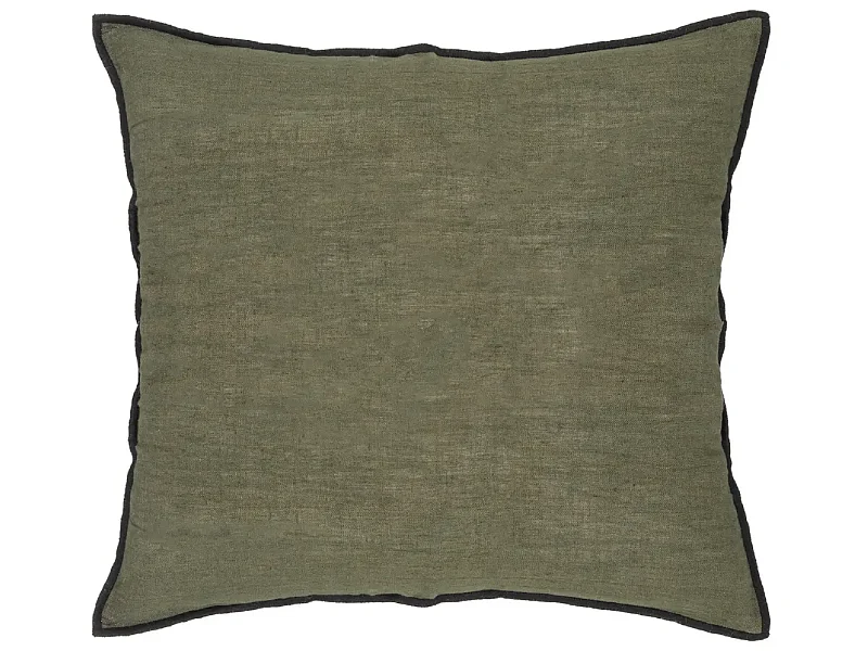 Lot de 6 coussin décoratif déhoussable en lin et coton coloris vert kaki - Longueur 45 x Profondeur 12 x Hauteur 45 cm