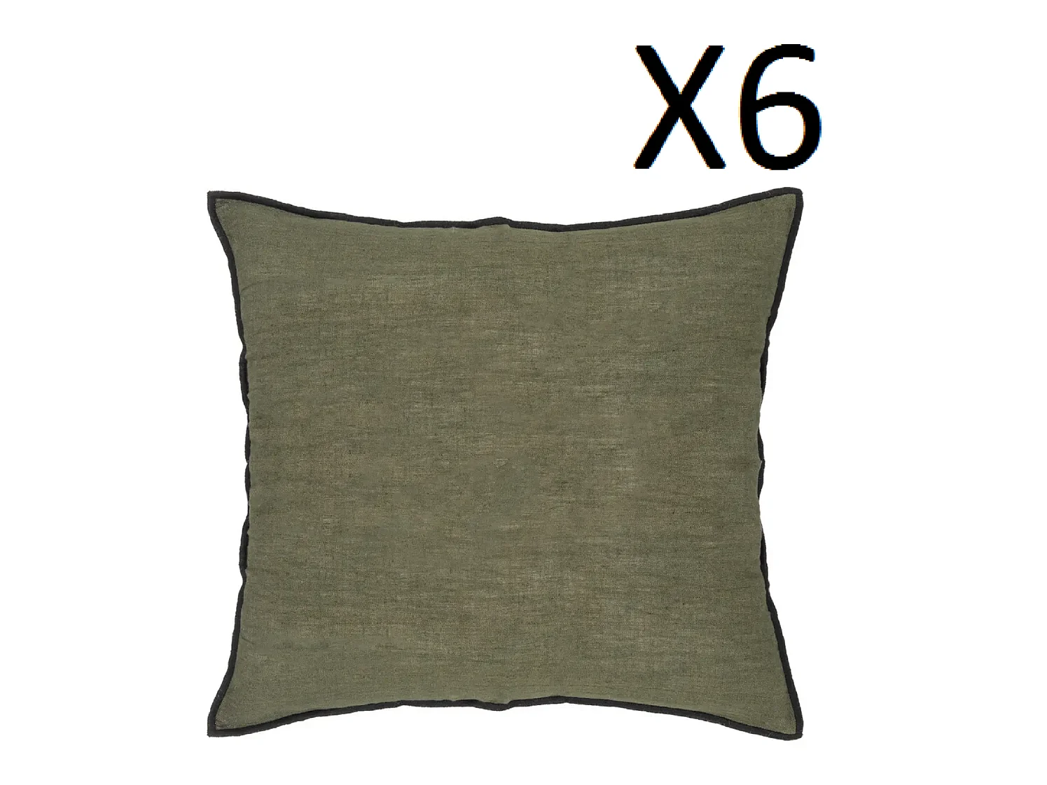 Lot de 6 coussin décoratif déhoussable en lin et coton coloris vert kaki - Longueur 45 x Profondeur 12 x Hauteur 45 cm