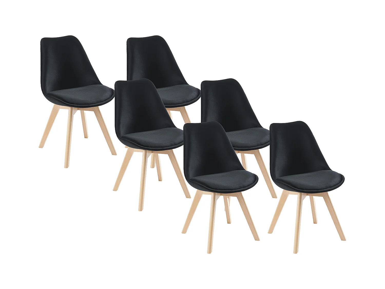 Set van 6 stoelen in fluweel en beuken - Zwart - JODY