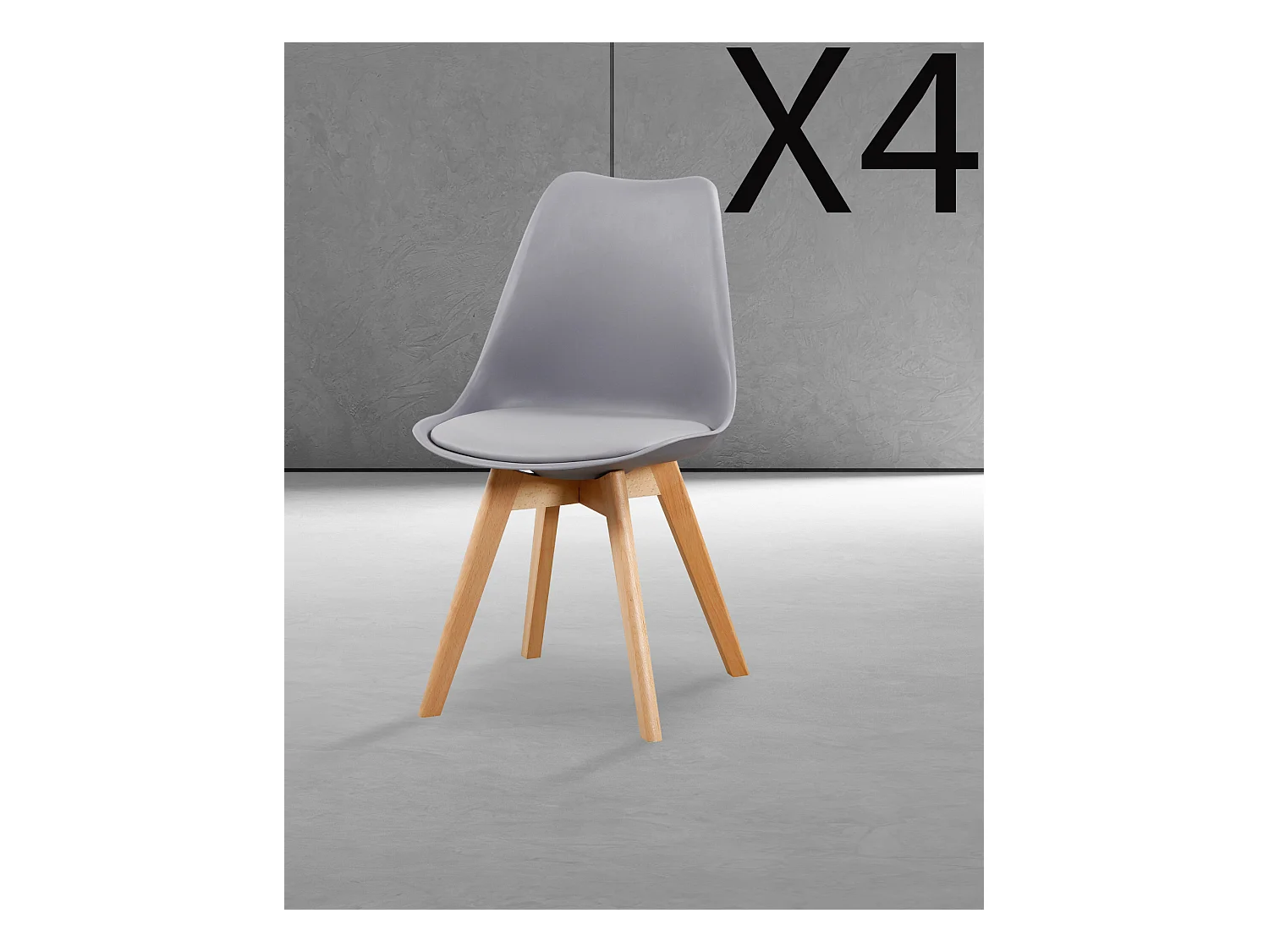 Lot de 4 chaises en PU coloris gris avec pieds en bois - longueur 45 x profondeur 48 x Hauteur 85 cm
