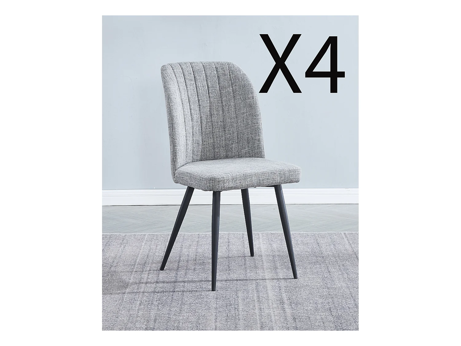Lot de 4 chaises en tissu coloris gris avec pieds coloris noir - longueur 46 x profondeur 55 x Hauteur 92 cm