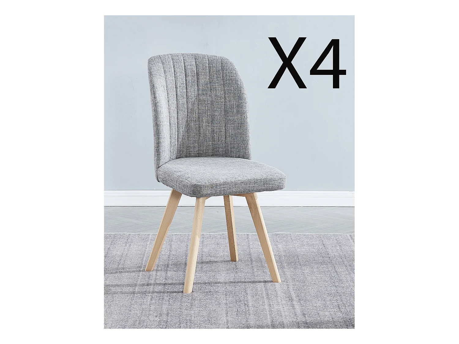 Lot de 4 chaises de salle à manger en tissu gris avec pieds en bois de pin - Longueur 46 x profondeur 55 x hauteur 92 cm
