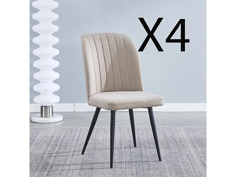 Lot de 4 chaises en tissu coloris beige avec pieds coloris noir - longueur 46 x profondeur 55 x Hauteur 92 cm