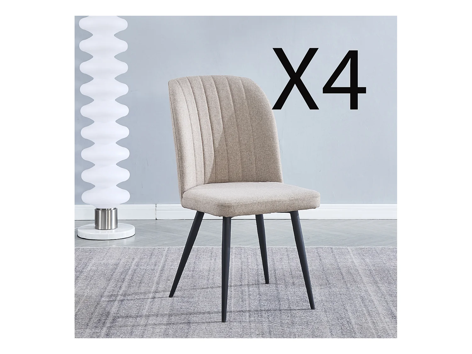 Lot de 4 chaises en tissu coloris beige avec pieds coloris noir - longueur 46 x profondeur 55 x Hauteur 92 cm