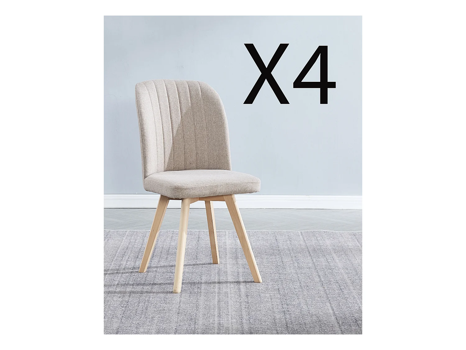Lot de 4 chaises de salle à manger en tissu beige avec pieds en bois de pin - Longueur 46 x profondeur 55 x hauteur 92 cm