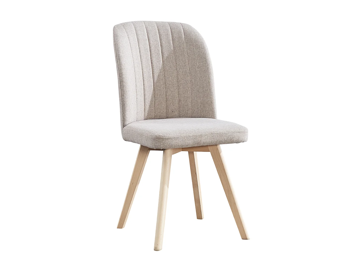 Lot de 4 chaises de salle à manger en tissu beige avec pieds en bois de pin - Longueur 46 x profondeur 55 x hauteur 92 cm