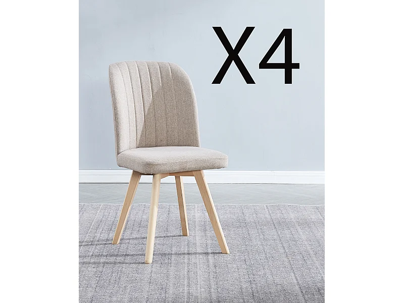 Lot de 4 chaises de salle à manger en tissu beige avec pieds en bois de pin - Longueur 46 x profondeur 55 x hauteur 92 cm