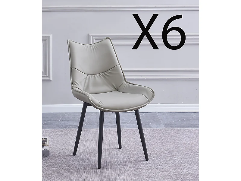 Lot de 6 chaises de salle à manger en PU coloris beige avec pieds en métal noir  - Longueur 55 x profondeur 61 x hauteur 95 cm