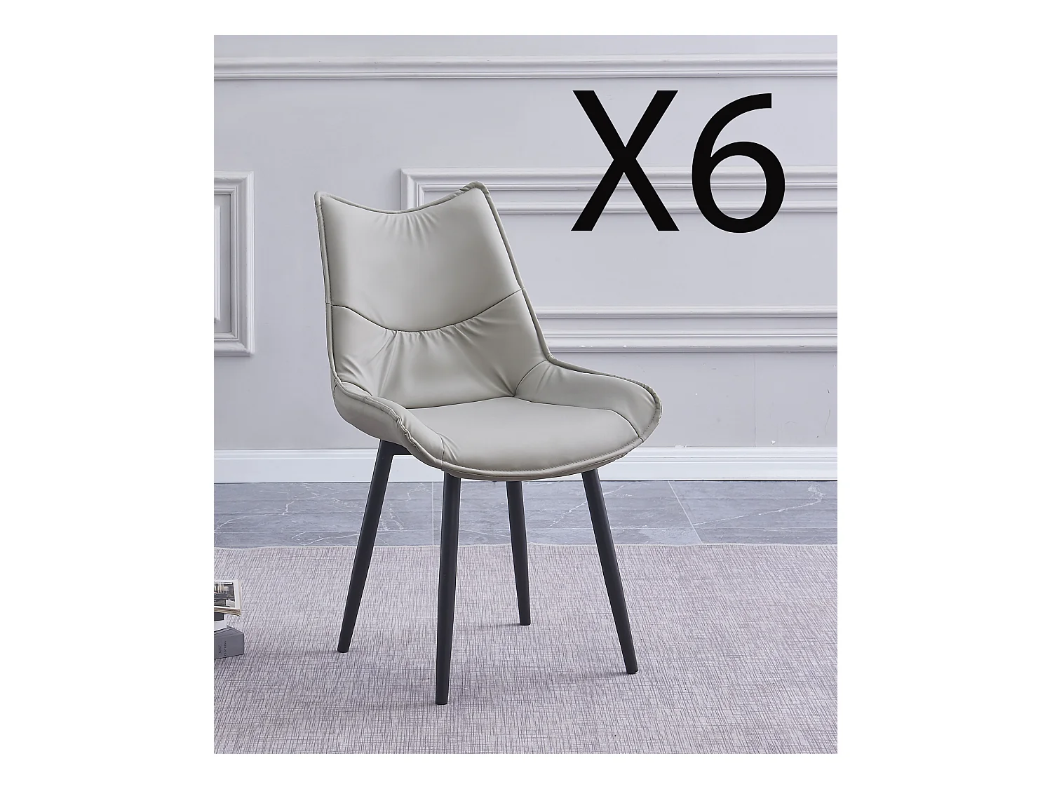 Lot de 6 chaises de salle à manger en PU coloris beige avec pieds en métal noir  - Longueur 55 x profondeur 61 x hauteur 95 cm