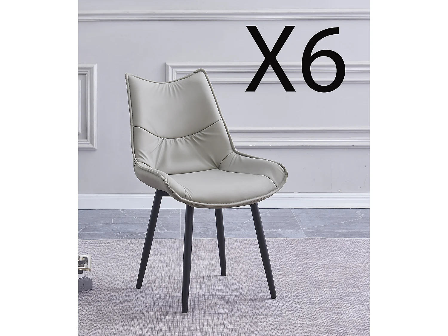 Lot de 6 chaises de salle à manger en PU coloris beige avec pieds en métal noir  - Longueur 55 x profondeur 61 x hauteur 95 cm