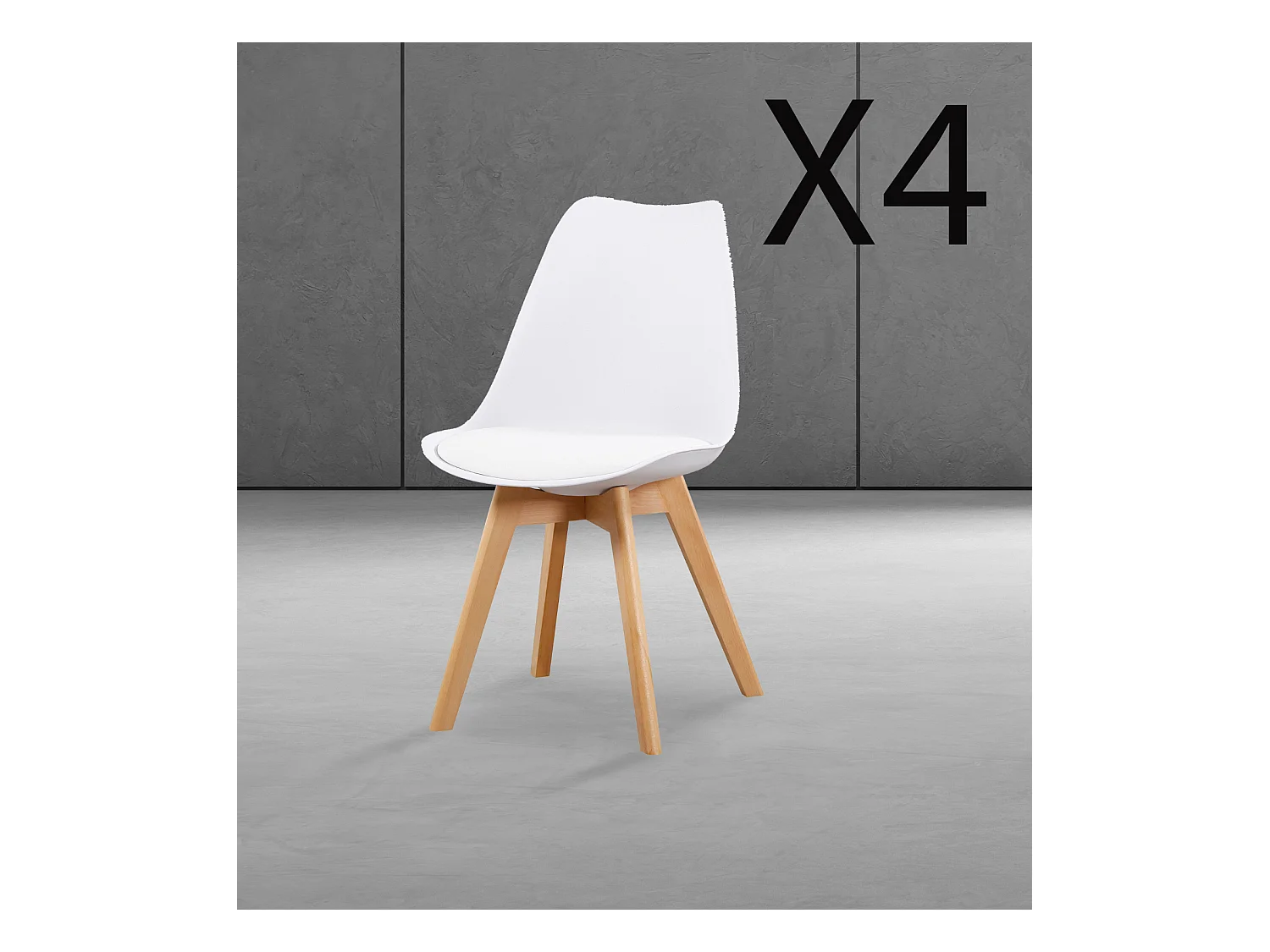 Lot de 4 chaises en PU coloris blanc avec pieds en bois - longueur 45 x profondeur 48 x Hauteur 85 cm