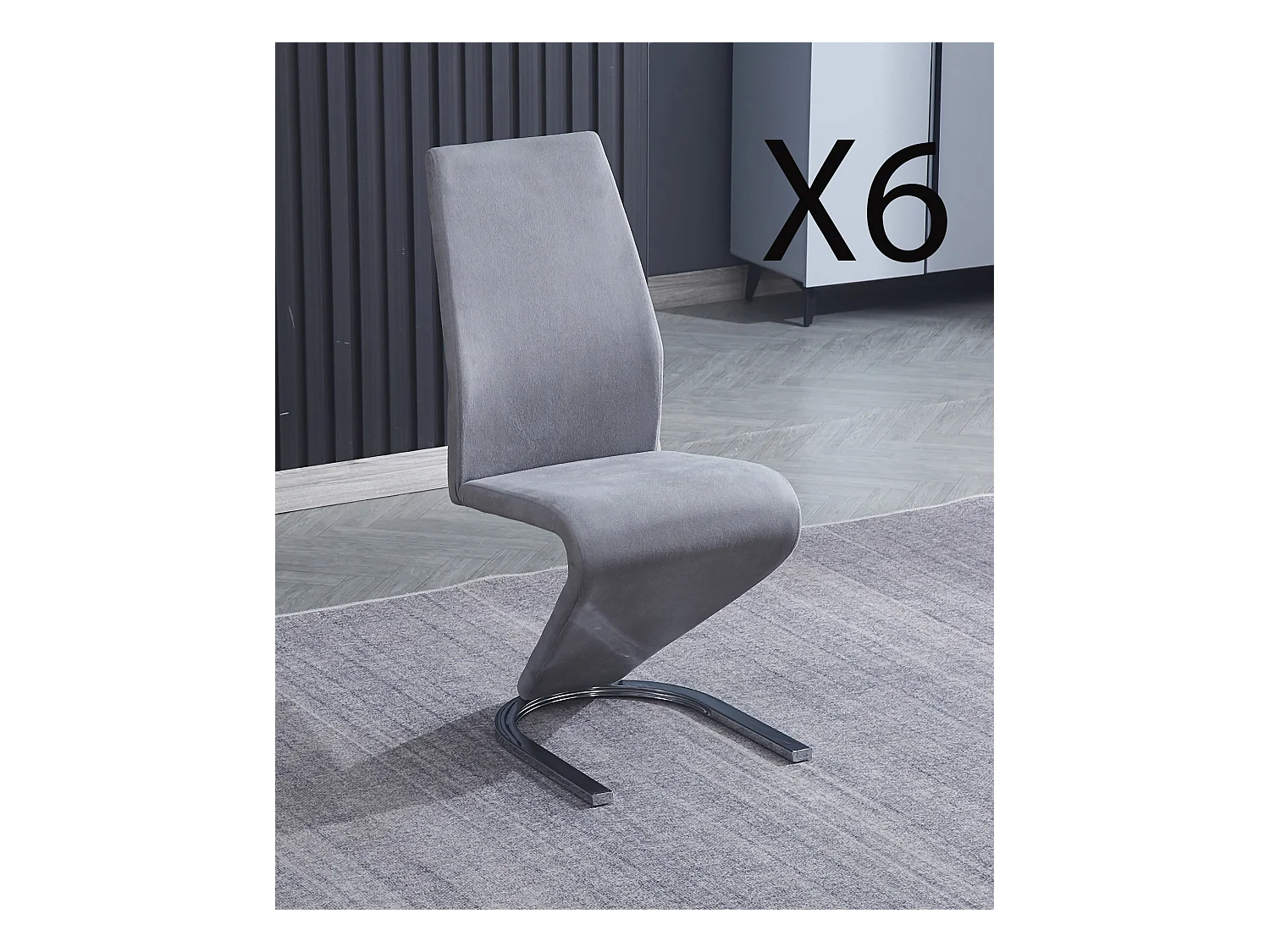 Lot de 6 chaises de salle à manger en jarama coloris gris avec pieds coloris chromé - Longueur 54  x profondeur 64 x hauteur 100 cm