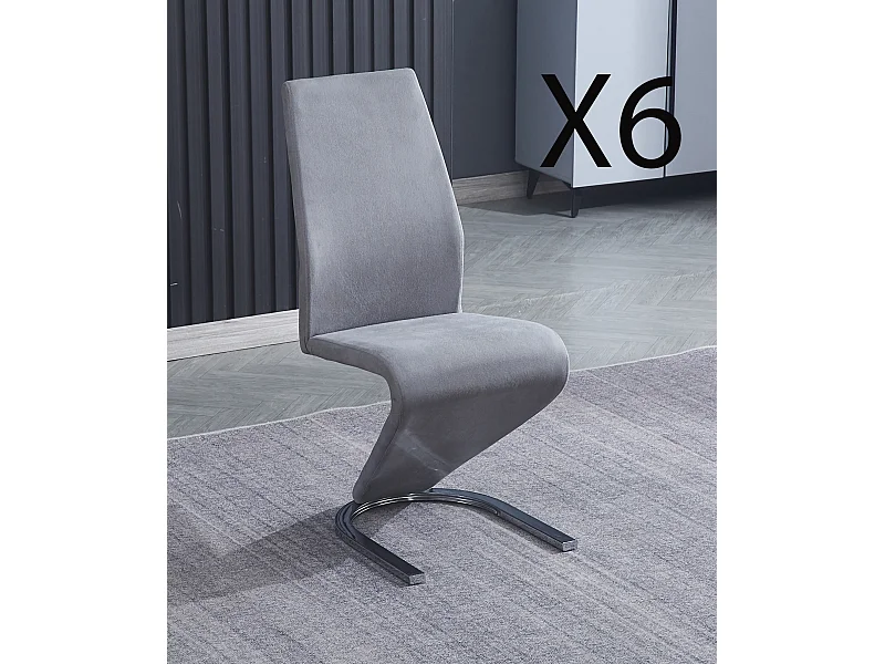 Lot de 6 chaises de salle à manger en jarama coloris gris avec pieds coloris chromé - Longueur 54  x profondeur 64 x hauteur 100 cm