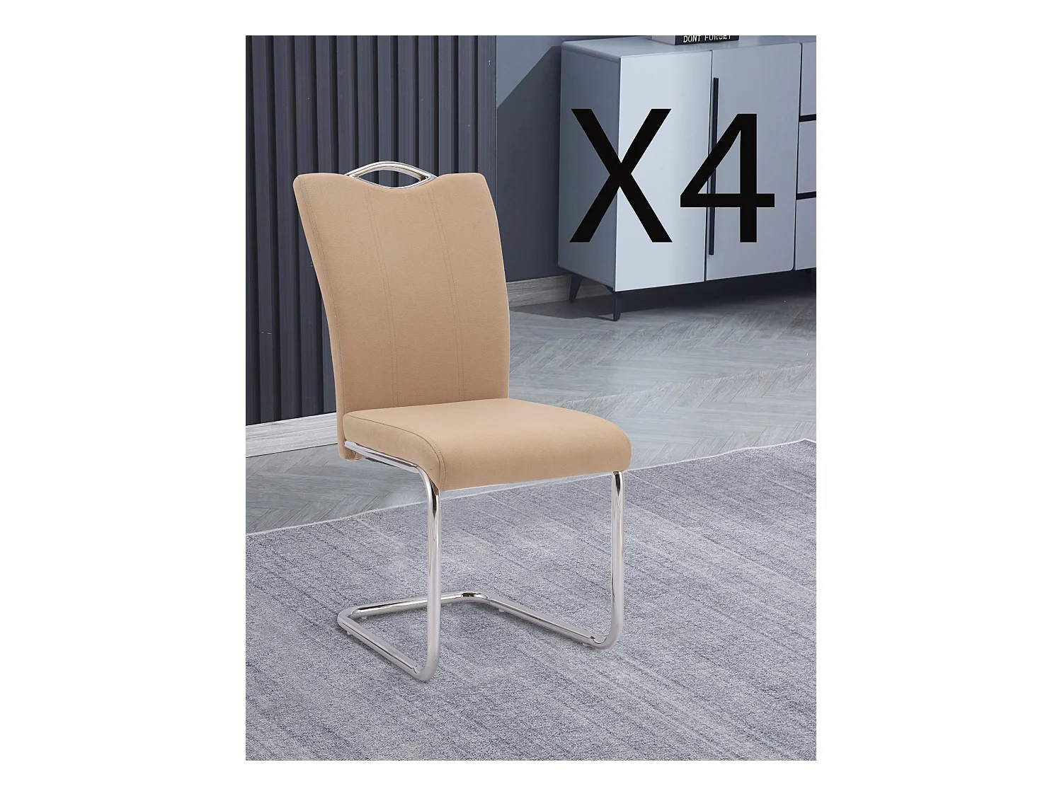 Lot de 4 chaises de salle à manger en tissu jarama coloris beige avec pieds coloris chromé - Longueur 44 x profondeur 61 x hauteur 98 cm