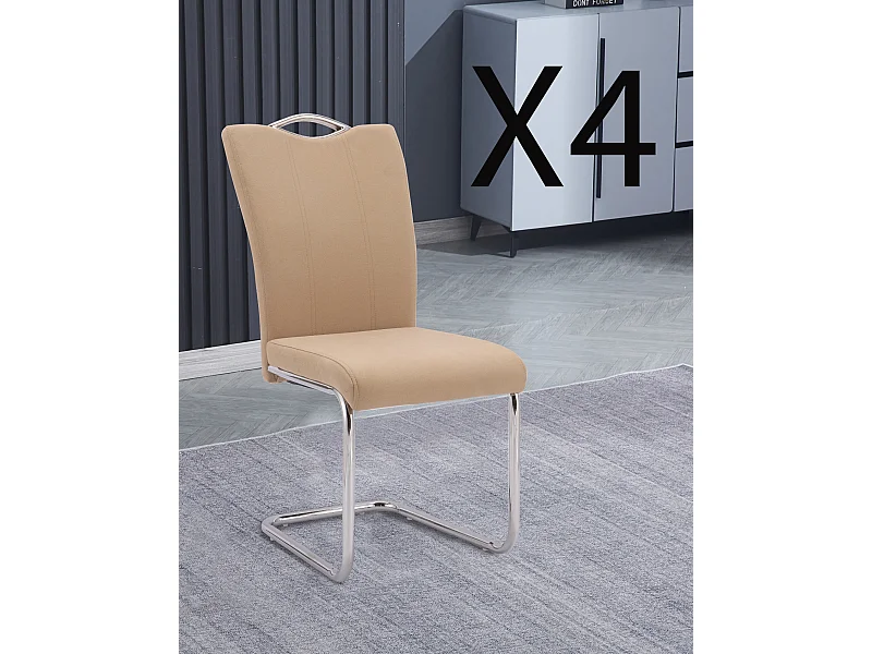 Lot de 4 chaises de salle à manger en tissu jarama coloris beige avec pieds coloris chromé - Longueur 44 x profondeur 61 x hauteur 98 cm