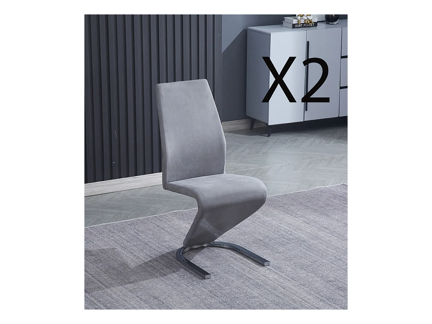 Lot de 2 chaises de salle à manger en tissu jarama coloris gris avec pieds coloris chromé - Longueur 54 x profondeur 64 x hauteur 100 cm