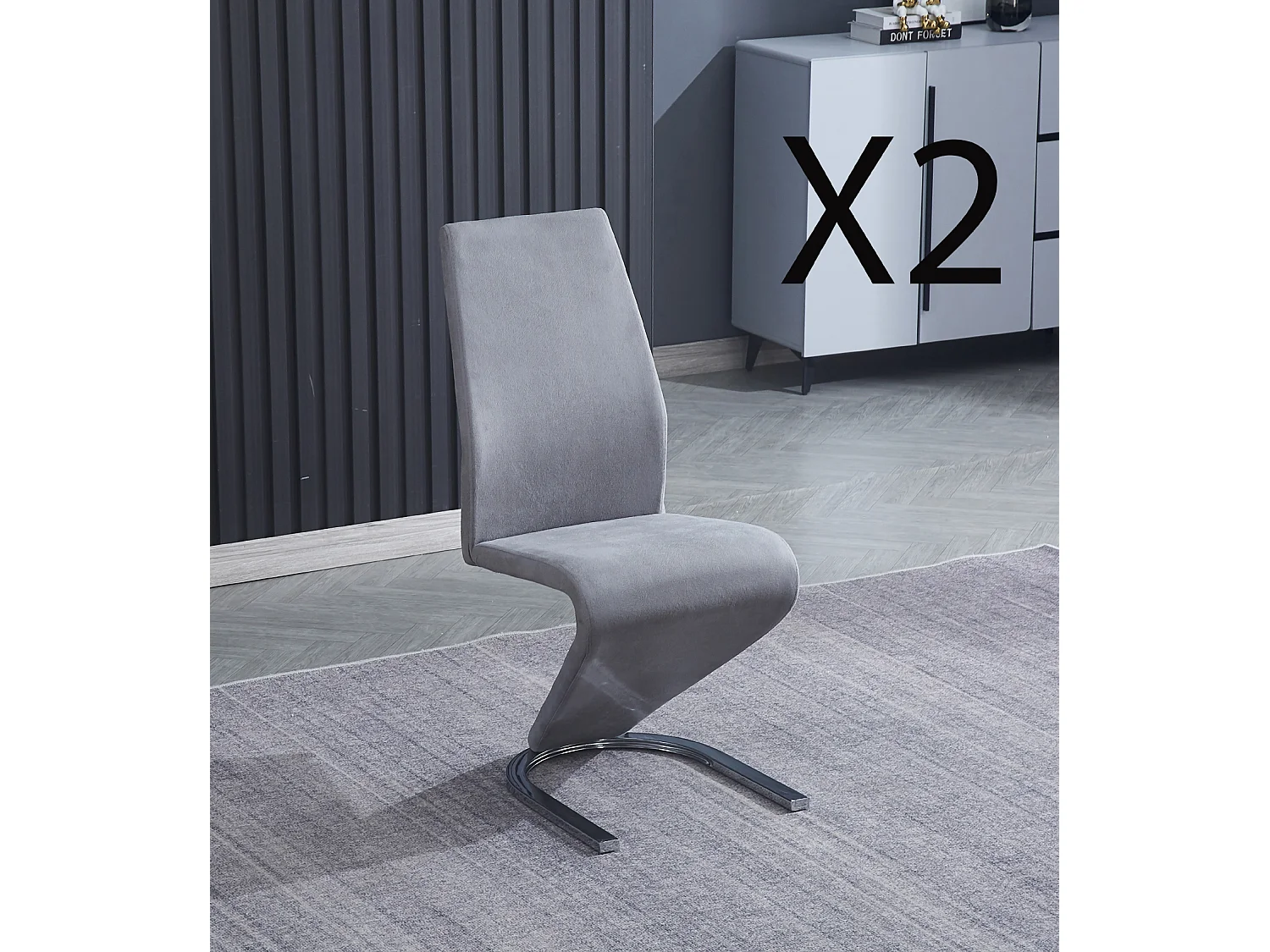 Lot de 2 chaises de salle à manger en tissu jarama coloris gris avec pieds coloris chromé - Longueur 54 x profondeur 64 x hauteur 100 cm