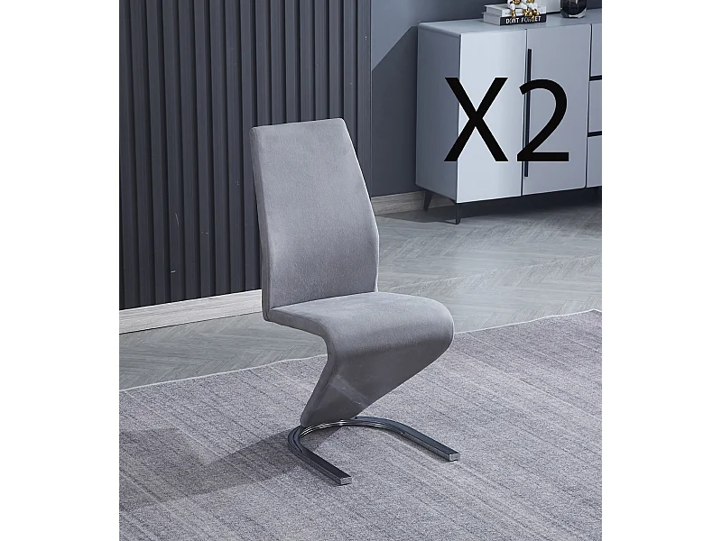 Lot de 2 chaises de salle à manger en tissu jarama coloris gris avec pieds coloris chromé - Longueur 54 x profondeur 64 x hauteur 100 cm