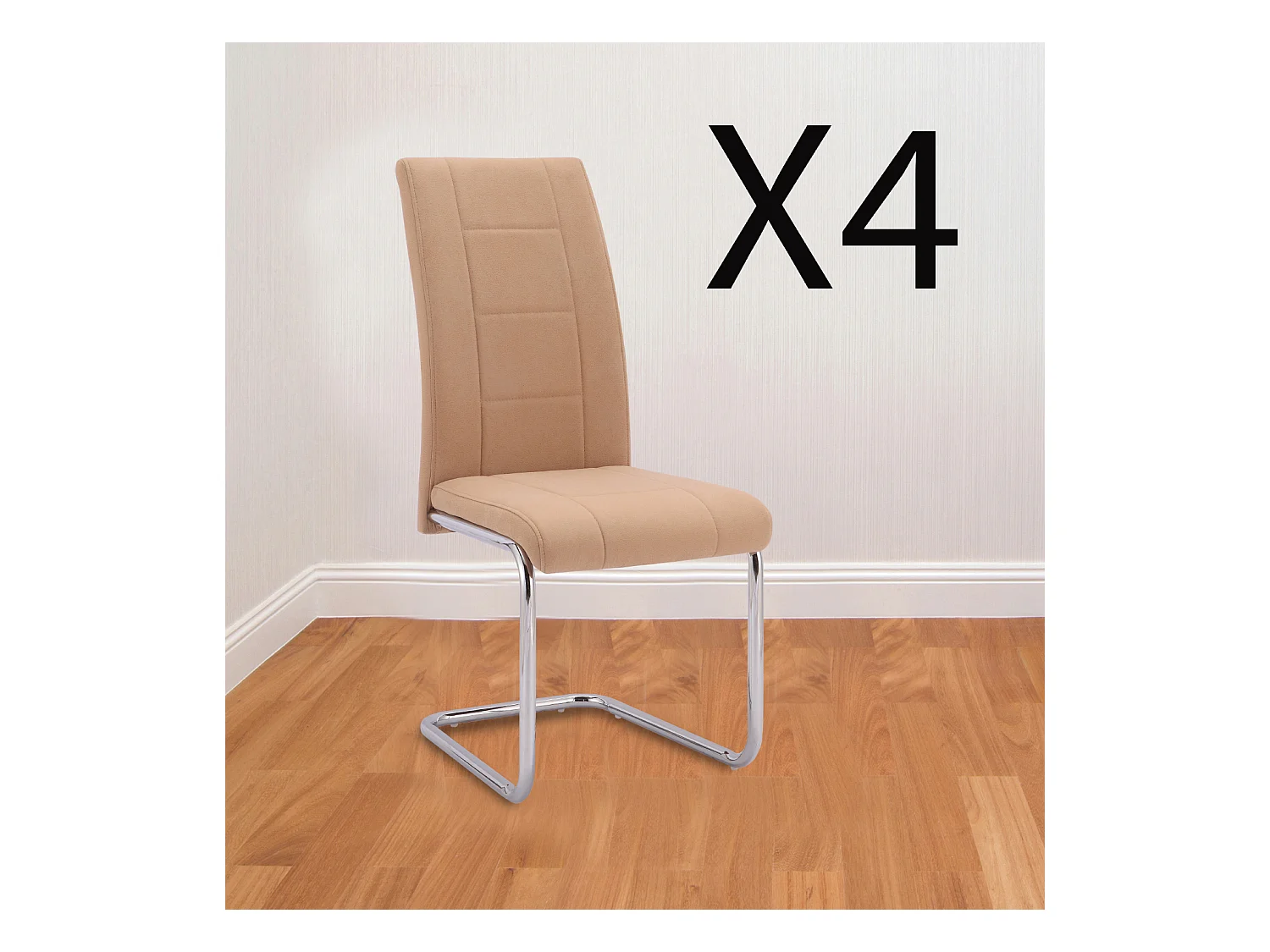 Lot de 4 chaises de salle à manger en tissu jarama coloris beige avec pieds coloris chromé - Longueur 44 x profondeur 61 x hauteur 100 cm