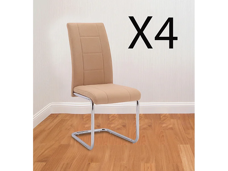 Lot de 4 chaises de salle à manger en tissu jarama coloris beige avec pieds coloris chromé - Longueur 44 x profondeur 61 x hauteur 100 cm