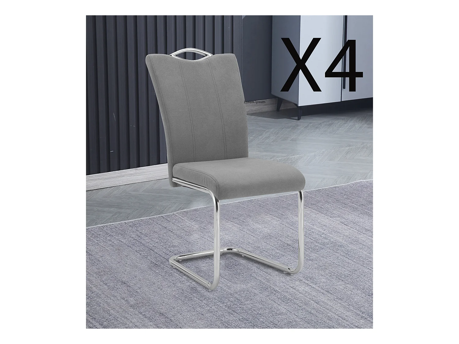 Lot de 4 chaises de salle à manger en jarama gris avec pieds coloris chromé - Longueur 44 x profondeur 61 x hauteur 98 cm