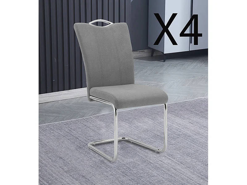 Lot de 4 chaises de salle à manger en jarama gris avec pieds coloris chromé - Longueur 44 x profondeur 61 x hauteur 98 cm