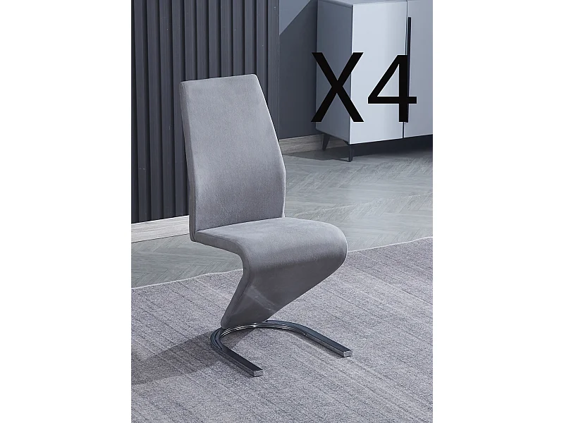 Lot de 4 chaises de salle à manger en jarama coloris gris avec pieds coloris chromé - Longueur 54  x profondeur 64 x hauteur 100 cm