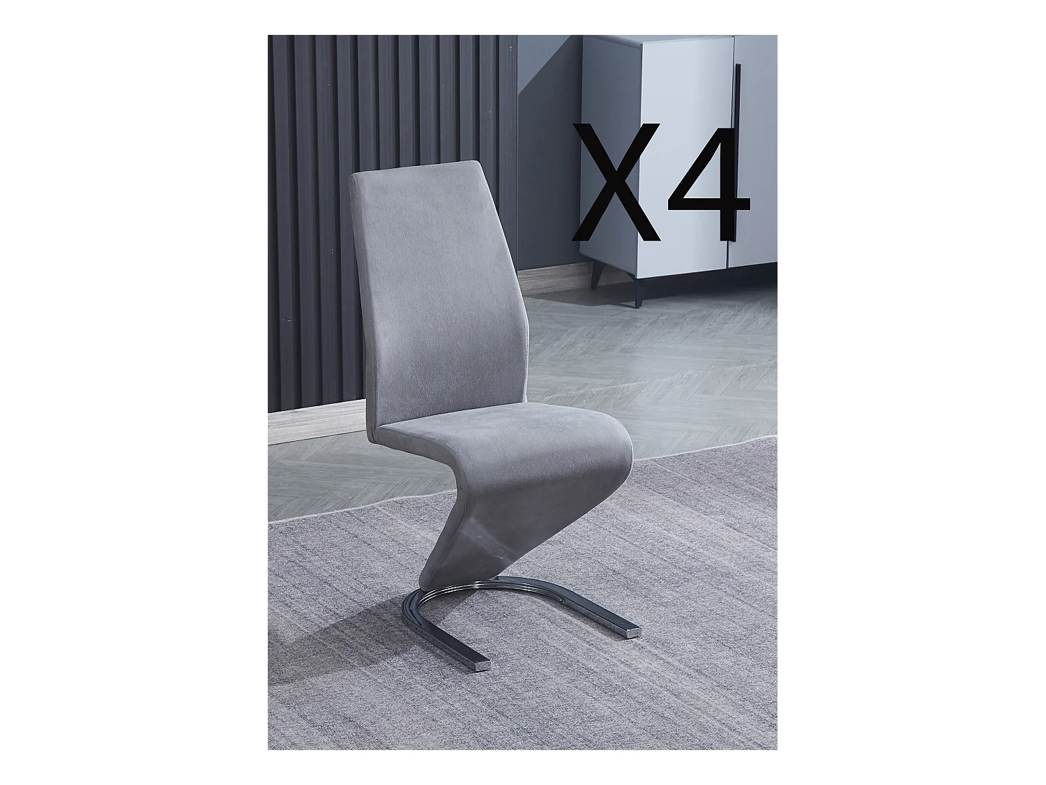 Lot de 4 chaises de salle à manger en jarama coloris gris avec pieds coloris chromé - Longueur 54  x profondeur 64 x hauteur 100 cm