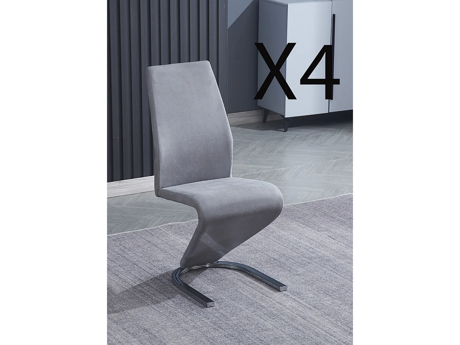 Lot de 4 chaises de salle à manger en jarama coloris gris avec pieds coloris chromé - Longueur 54  x profondeur 64 x hauteur 100 cm