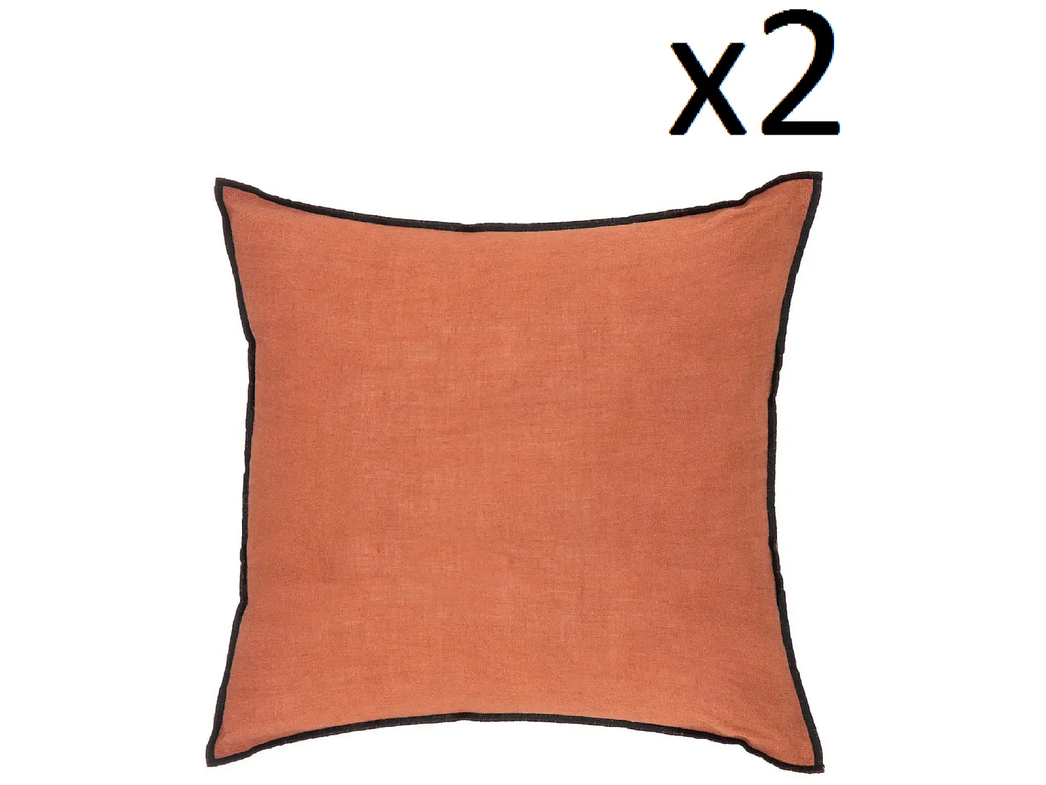 Lot de 2 coussin décoratif déhoussable en lin et coton rose terracotta - Longueur 45 x Profondeur 12 x Hauteur 45 cm