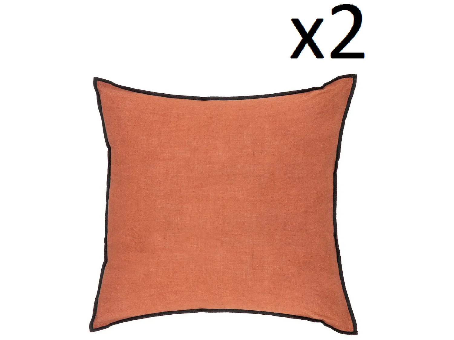 Lot de 2 coussin décoratif déhoussable en lin et coton rose terracotta - Longueur 45 x Profondeur 12 x Hauteur 45 cm
