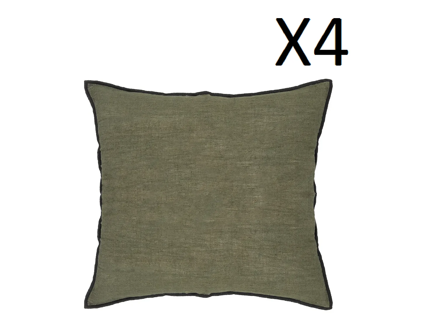 Lot de 4 coussin décoratif déhoussable en lin et coton coloris vert kaki - Longueur 45 x Profondeur 12 x Hauteur 45 cm