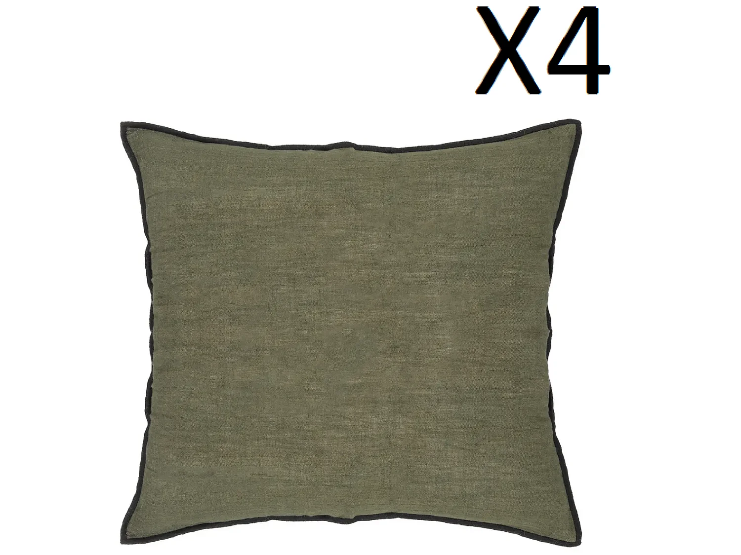 Lot de 4 coussin décoratif déhoussable en lin et coton coloris vert kaki - Longueur 45 x Profondeur 12 x Hauteur 45 cm