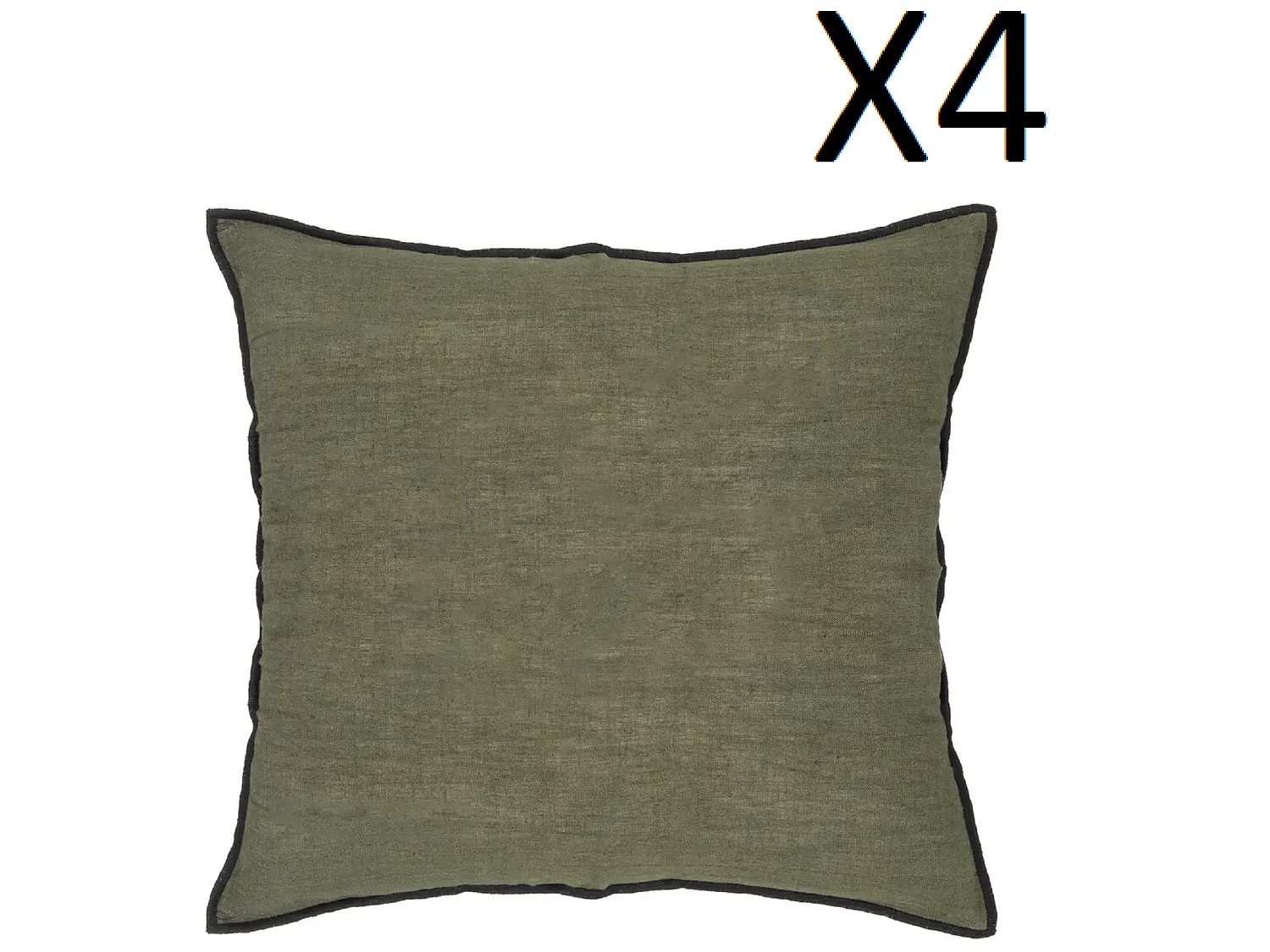 Lot de 4 coussin décoratif déhoussable en lin et coton coloris vert kaki - Longueur 45 x Profondeur 12 x Hauteur 45 cm