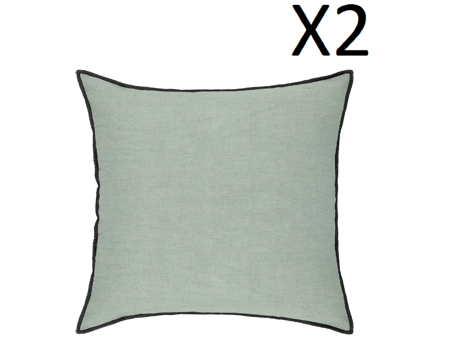 Lot de 2 coussin décoratif déhoussable en lin et coton coloris vert céladon - Longueur 45 x Profondeur 12 x Hauteur 45 cm