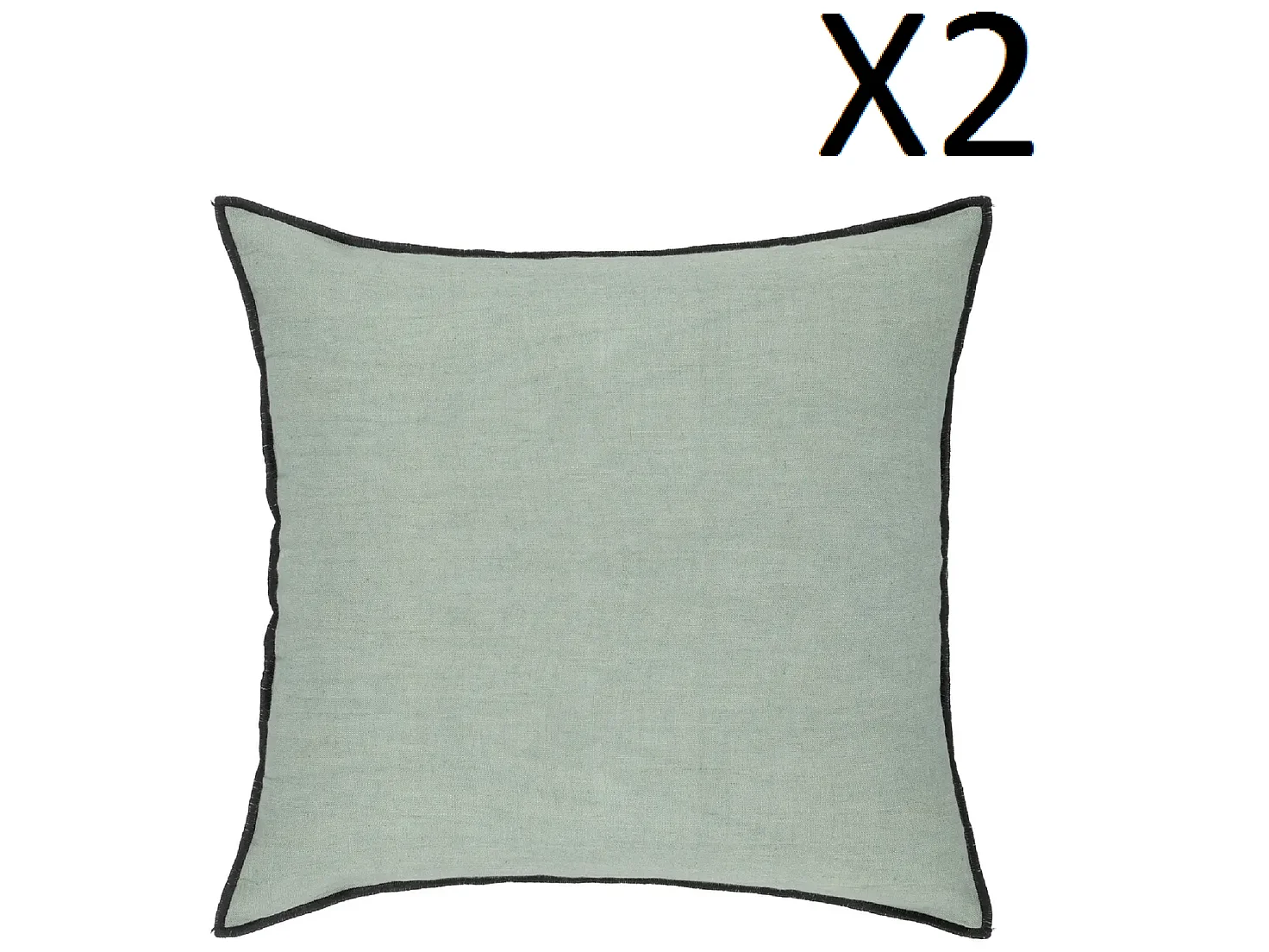 Lot de 2 coussin décoratif déhoussable en lin et coton coloris vert céladon - Longueur 45 x Profondeur 12 x Hauteur 45 cm