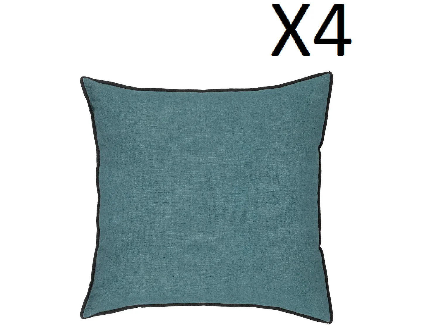 Lot de 4 coussin décoratif déhoussable en lin et coton coloris bleu canard - Longueur 45 x Profondeur 12 x Hauteur 45 cm