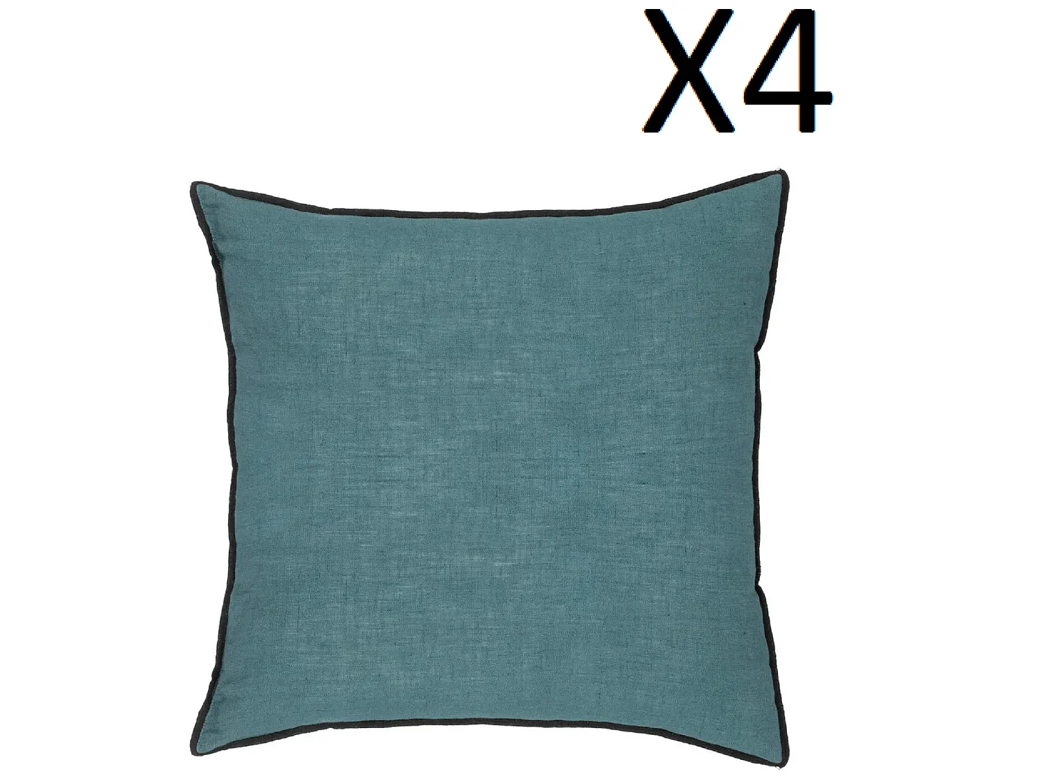 Lot de 4 coussin décoratif déhoussable en lin et coton coloris bleu canard - Longueur 45 x Profondeur 12 x Hauteur 45 cm