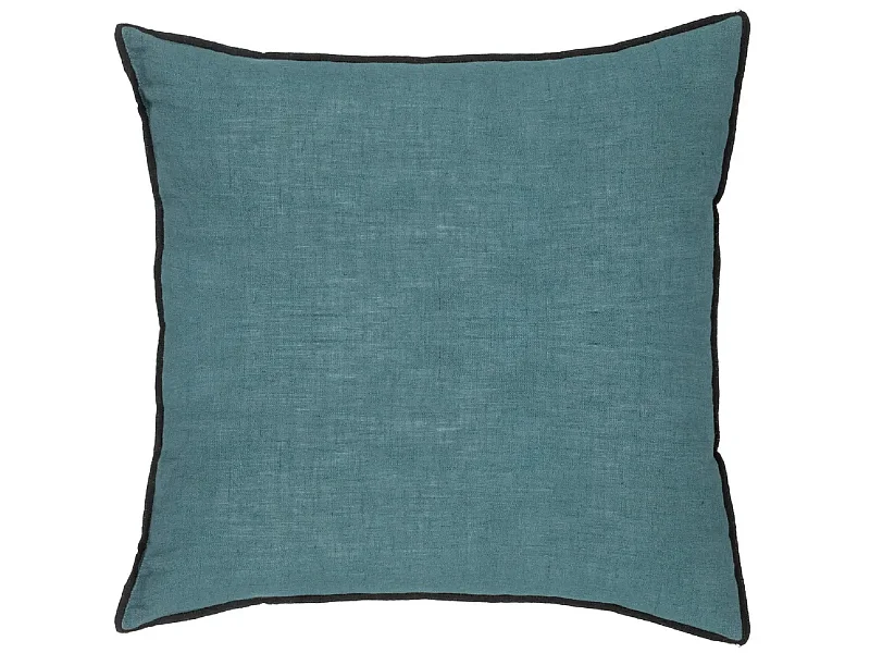 Lot de 4 coussin décoratif déhoussable en lin et coton coloris bleu canard - Longueur 45 x Profondeur 12 x Hauteur 45 cm
