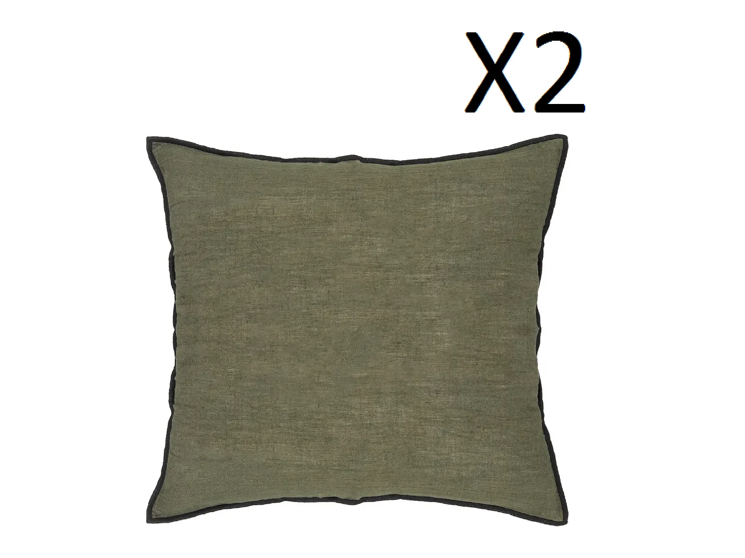 Lot de 2 coussin décoratif déhoussable en lin et coton coloris vert kaki - Longueur 45 x Profondeur 12 x Hauteur 45 cm