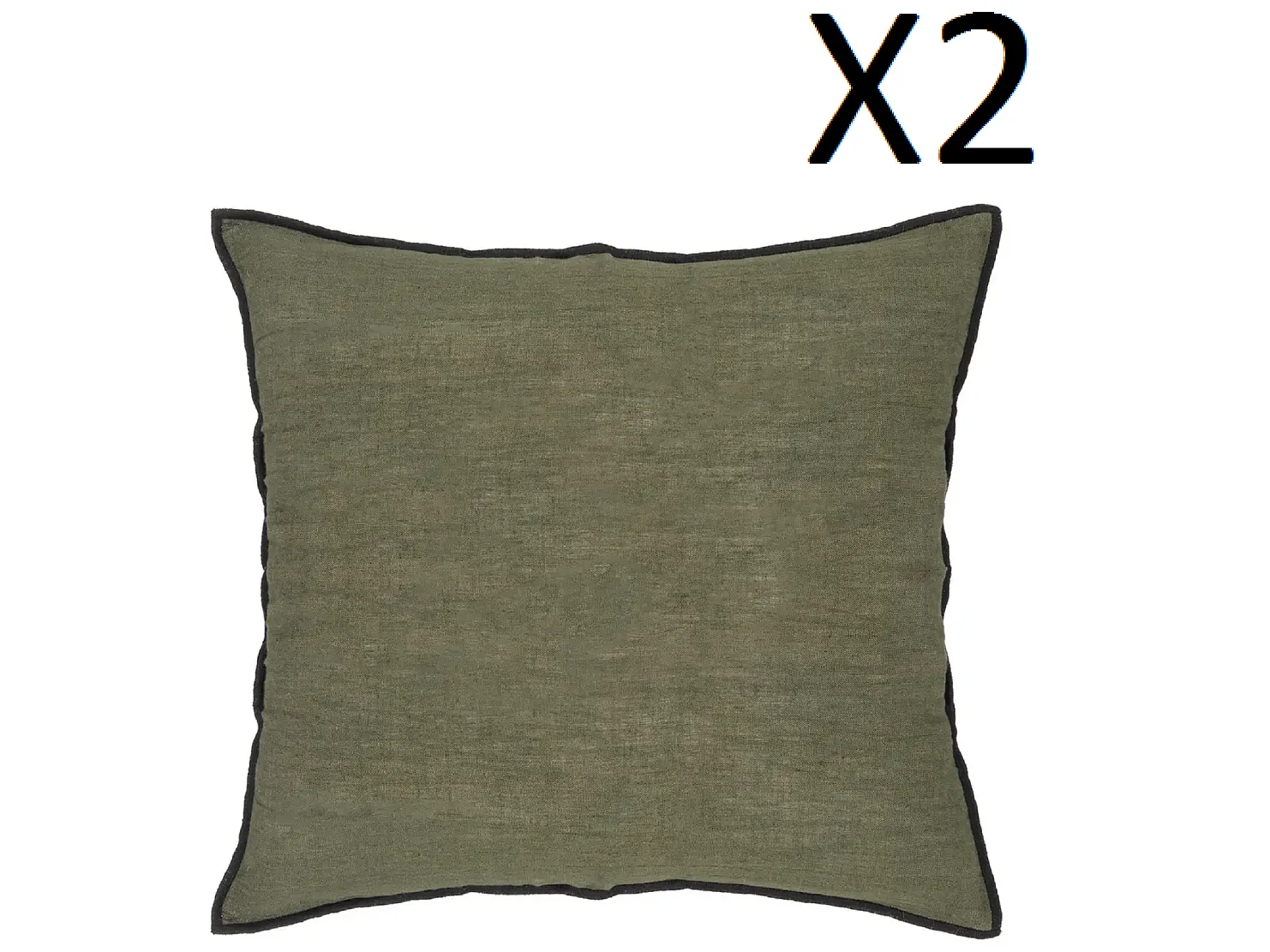 Lot de 2 coussin décoratif déhoussable en lin et coton coloris vert kaki - Longueur 45 x Profondeur 12 x Hauteur 45 cm