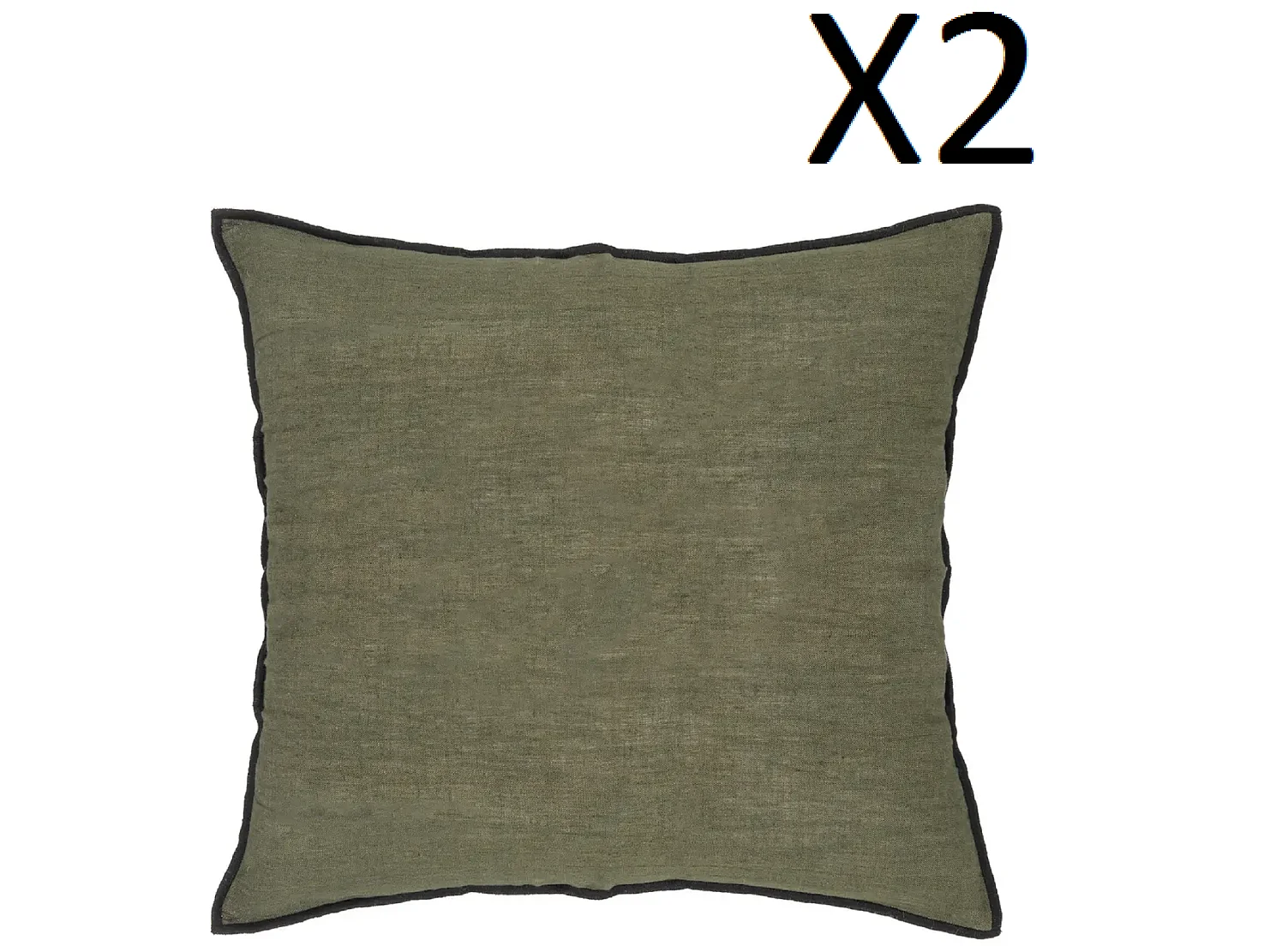 Lot de 2 coussin décoratif déhoussable en lin et coton coloris vert kaki - Longueur 45 x Profondeur 12 x Hauteur 45 cm
