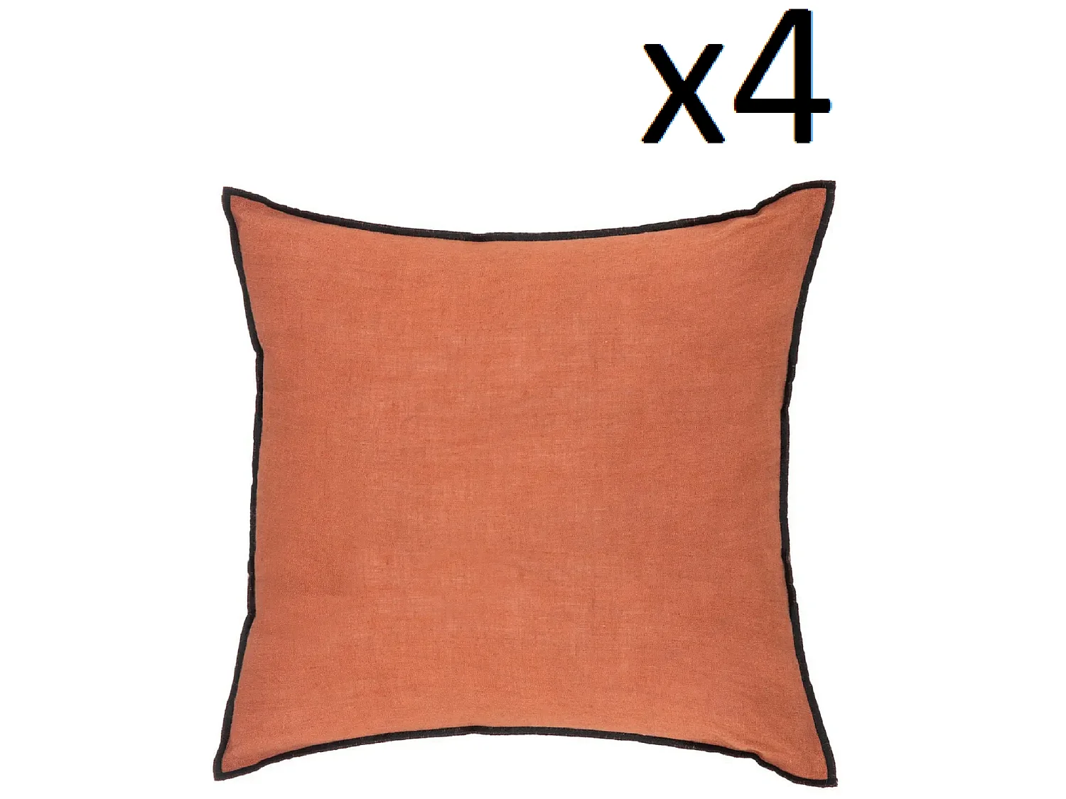 Lot de 4 coussin décoratif déhoussable en lin et coton rose terracotta - Longueur 45 x Profondeur 12 x Hauteur 45 cm