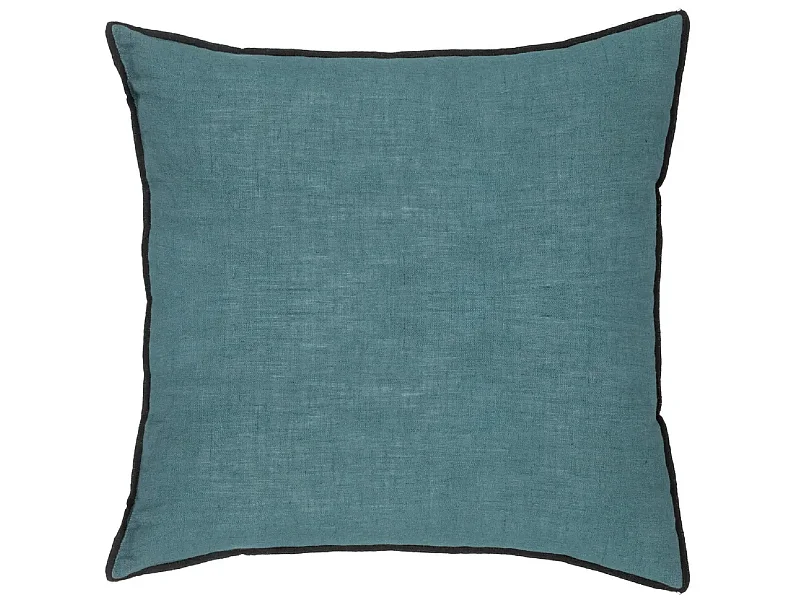 Lot de 2 coussin décoratif déhoussable en lin et coton coloris bleu canard - Longueur 45 x Profondeur 12 x Hauteur 45 cm