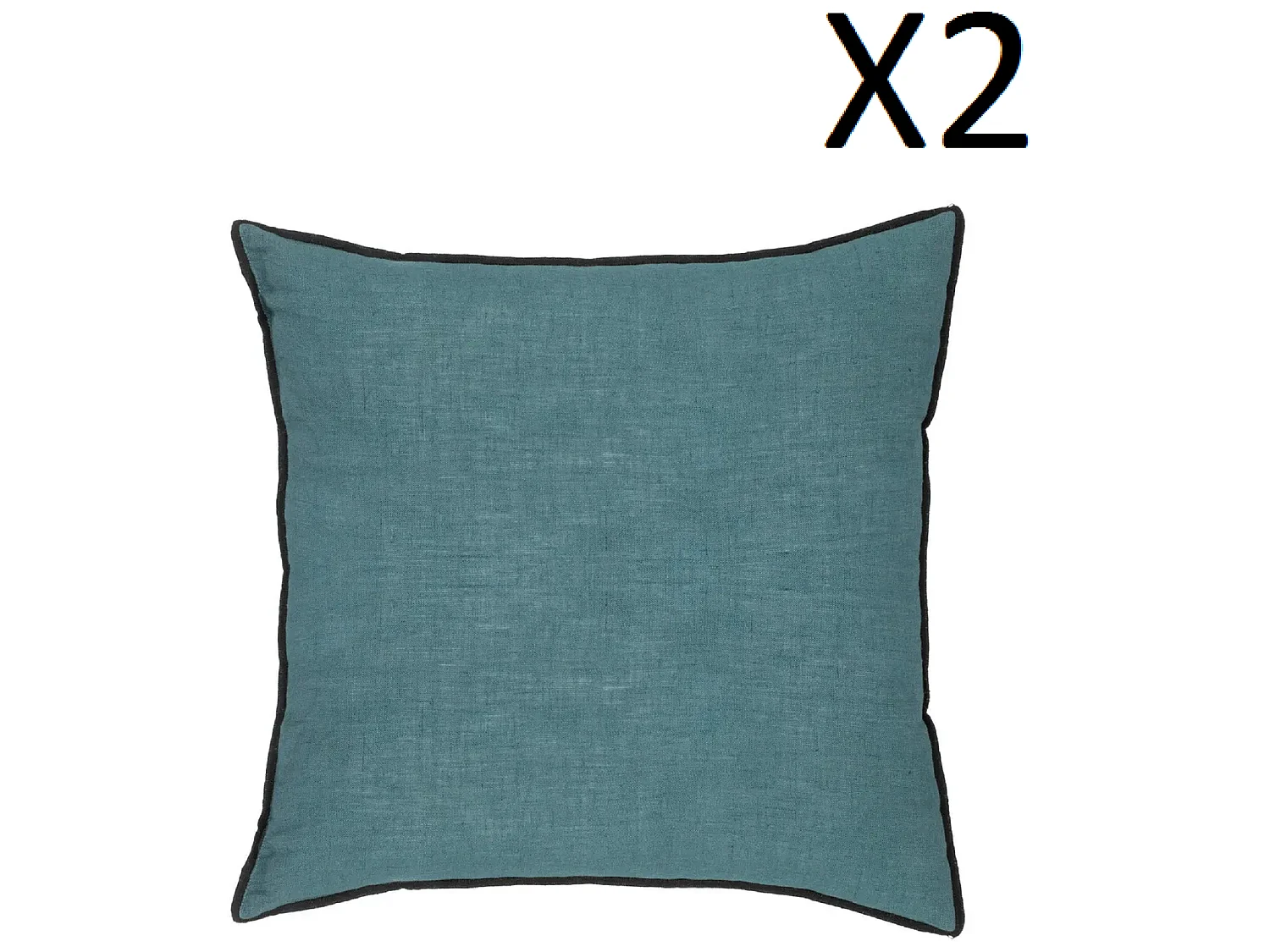 Lot de 2 coussin décoratif déhoussable en lin et coton coloris bleu canard - Longueur 45 x Profondeur 12 x Hauteur 45 cm