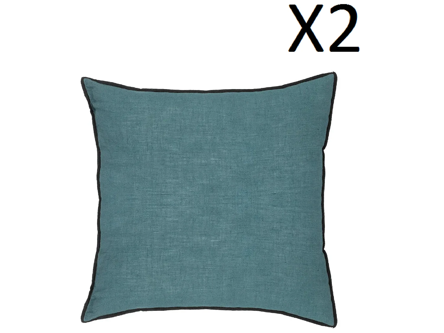 Lot de 2 coussin décoratif déhoussable en lin et coton coloris bleu canard - Longueur 45 x Profondeur 12 x Hauteur 45 cm