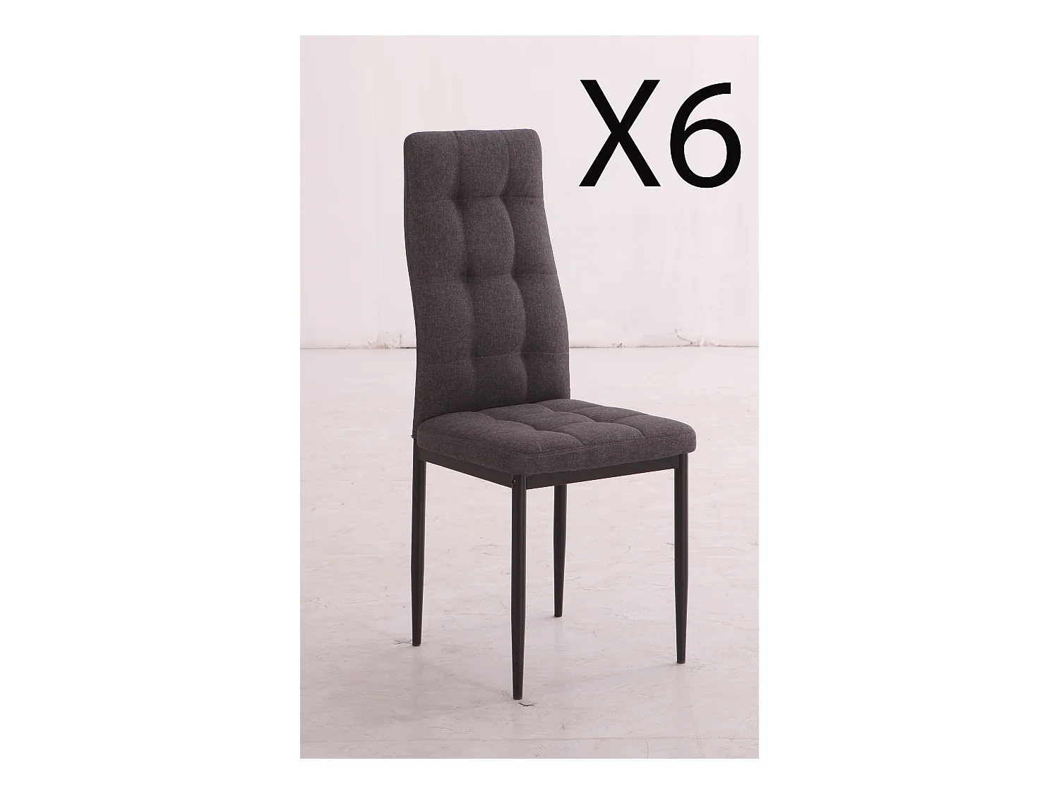 Lot de 6 chaises de salle à manger en tissu coloris gris avec pieds coloris chromé - Longueur 41 x profondeur 48 x hauteur 96 cm