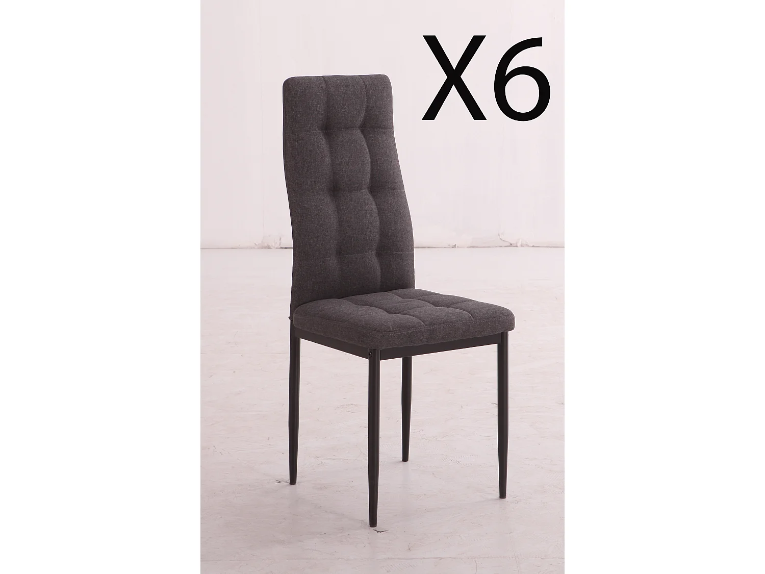 Lot de 6 chaises de salle à manger en tissu coloris gris avec pieds coloris chromé - Longueur 41 x profondeur 48 x hauteur 96 cm