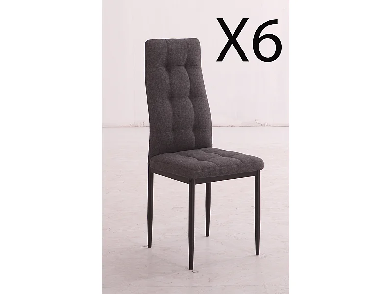 Lot de 6 chaises de salle à manger en tissu coloris gris avec pieds coloris chromé - Longueur 41 x profondeur 48 x hauteur 96 cm